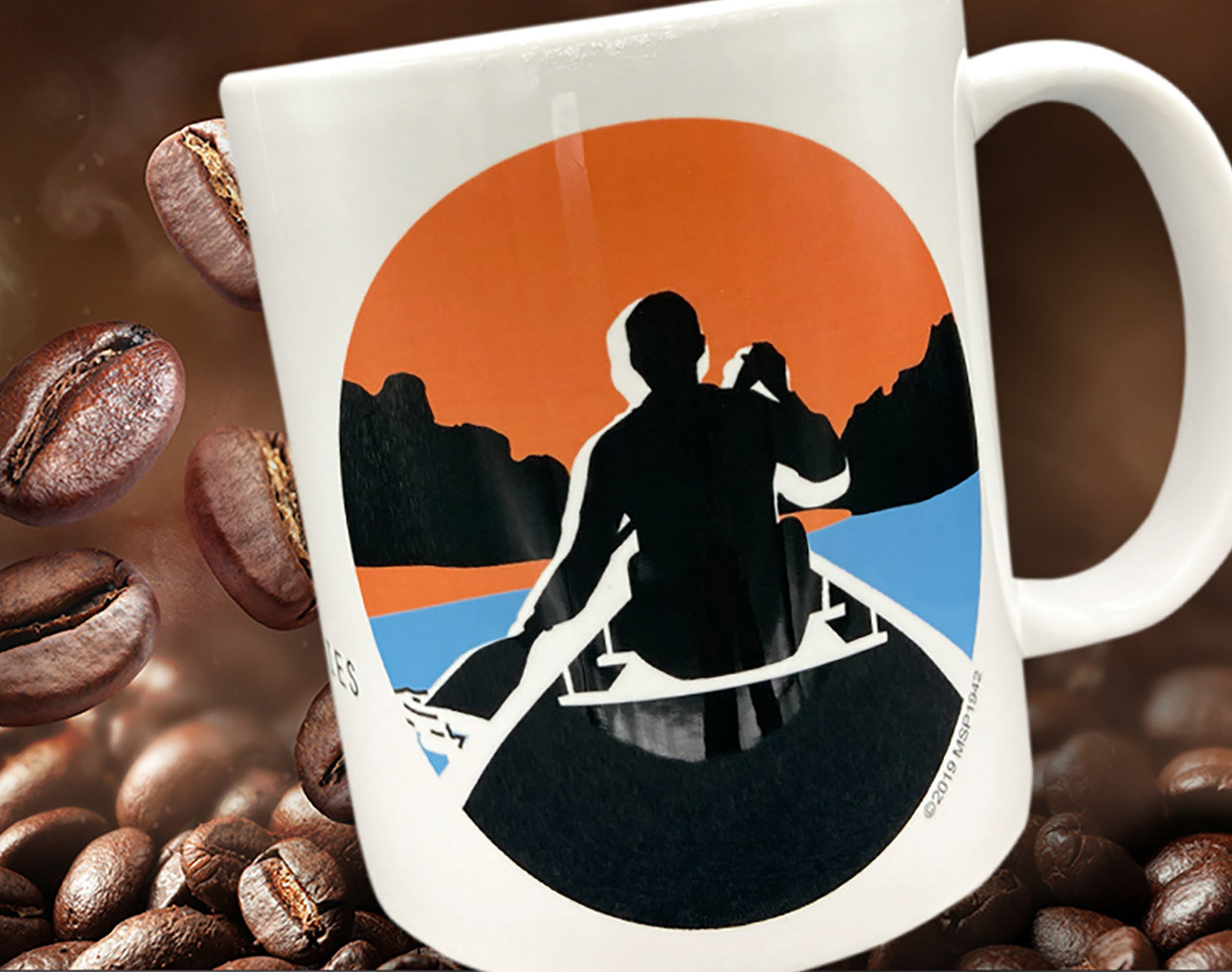 Falling roasted coffee beans on brown background, space for text