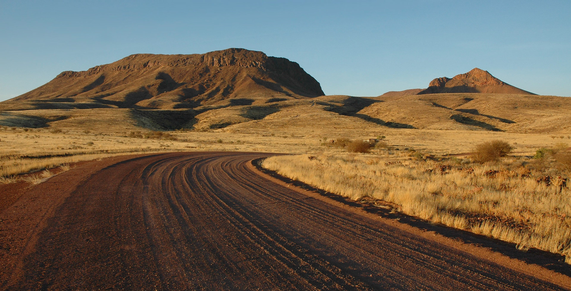A lonely road leads to Brukkaros Crater. The majority of roads in Namibia are in reality dirt tracks, adding to the adventure of the trip.