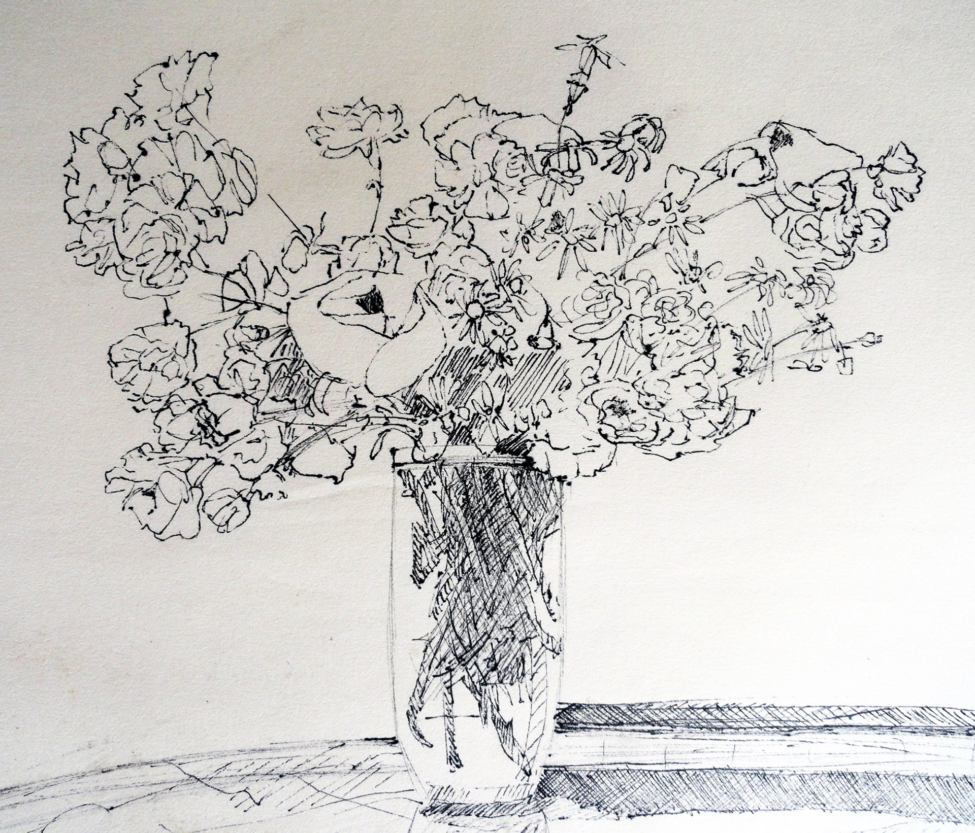 VASE ET BOUQUET (1996) Feutre fin sur papier - 29,7x42 cm