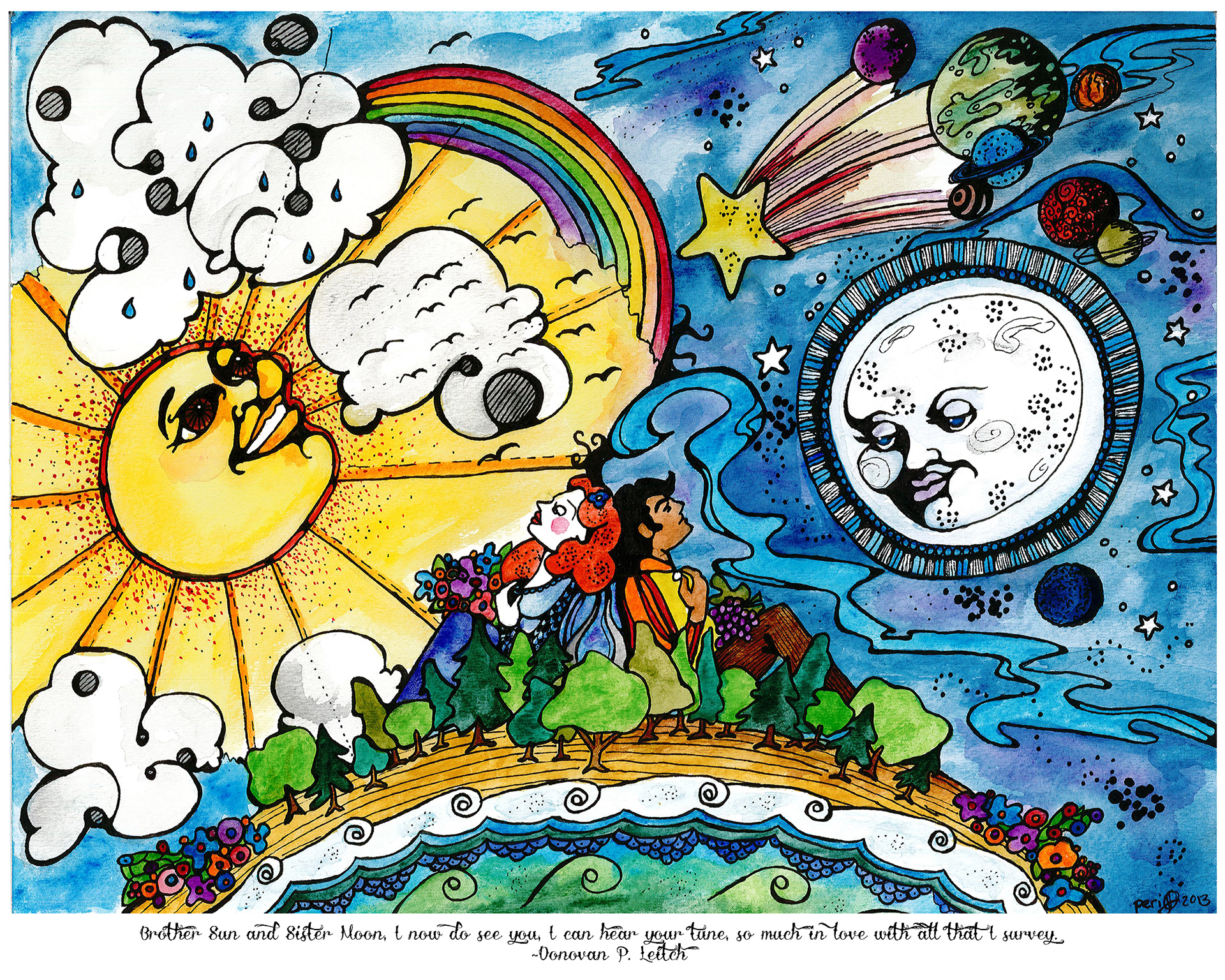 Sun & Moon - watercolor & ink