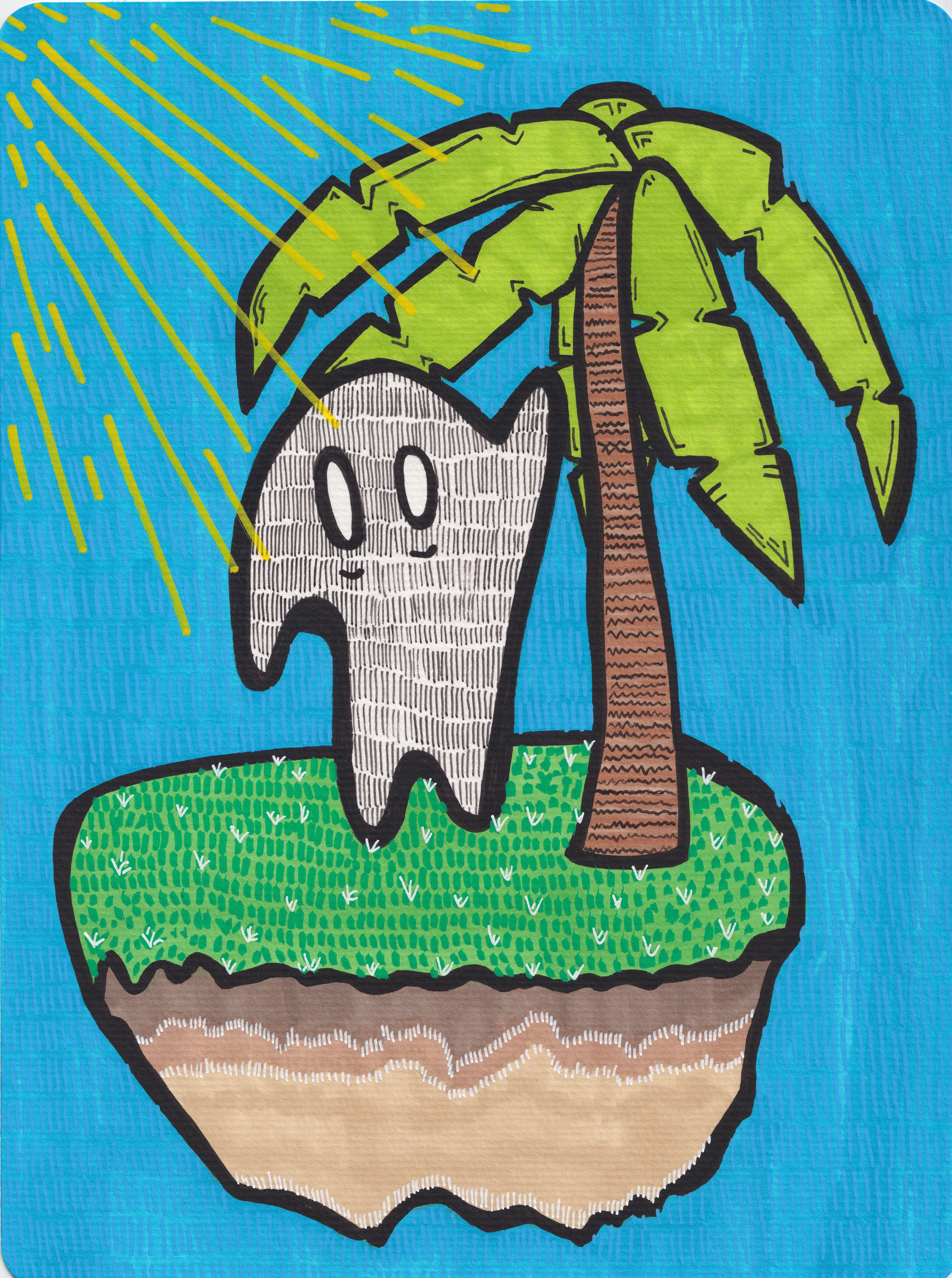 Léon sur une île, encre et posca sur papier, juin 2021