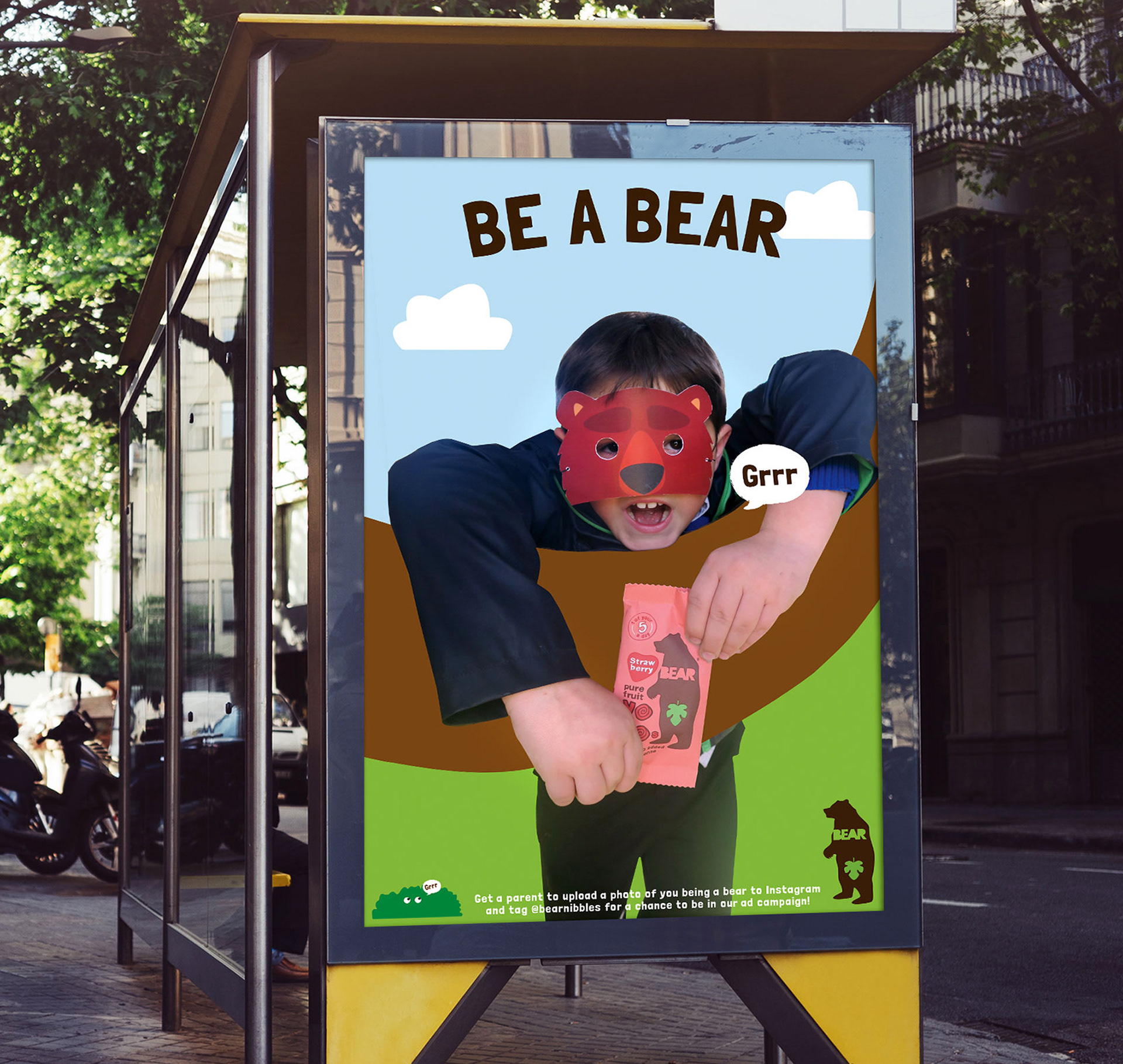 bear yoyo illustrated children's as campaign on the side of a bus designed by melissa carne