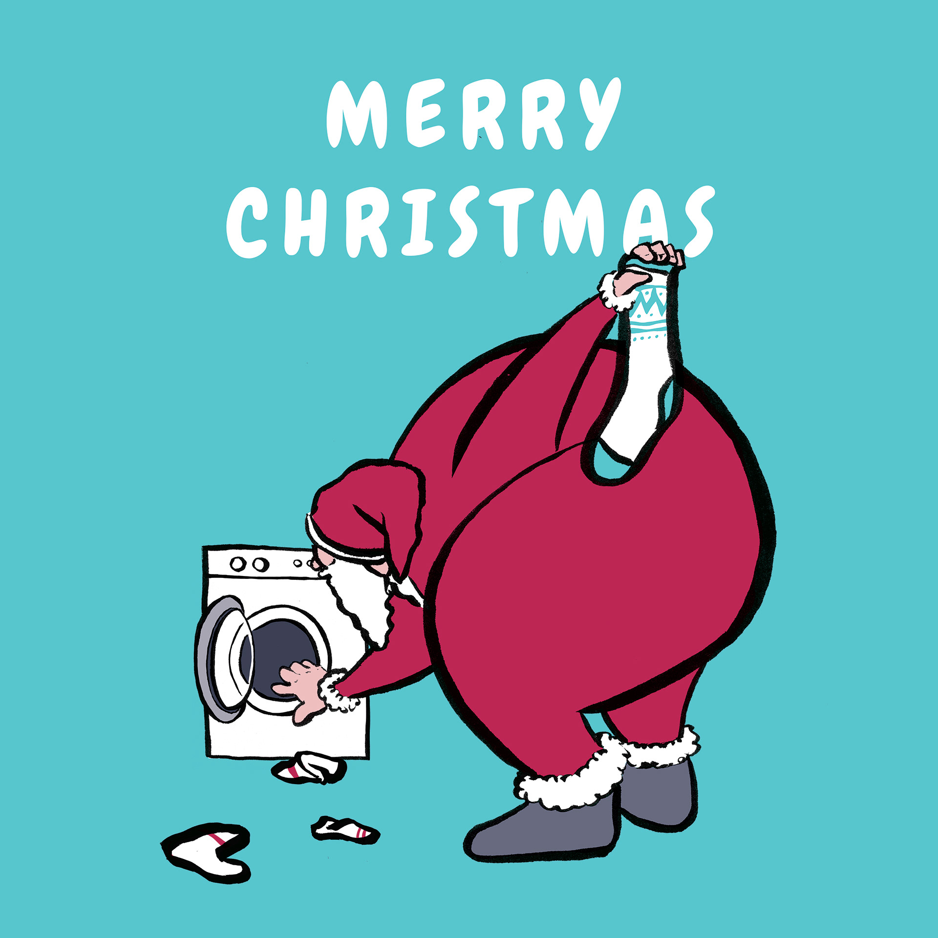 socking - santa's laundry greeting card design