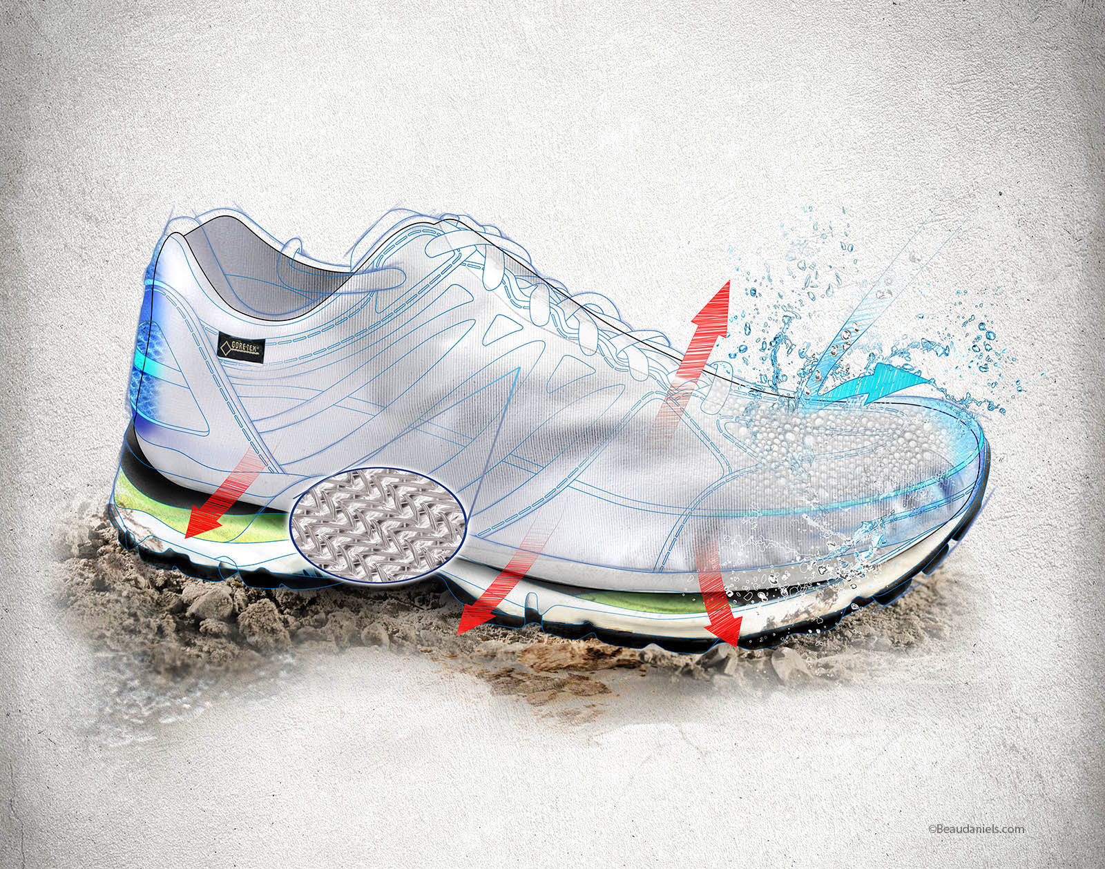 Cutaway running shoe. First round of illustration, client thought there was too much shoe.