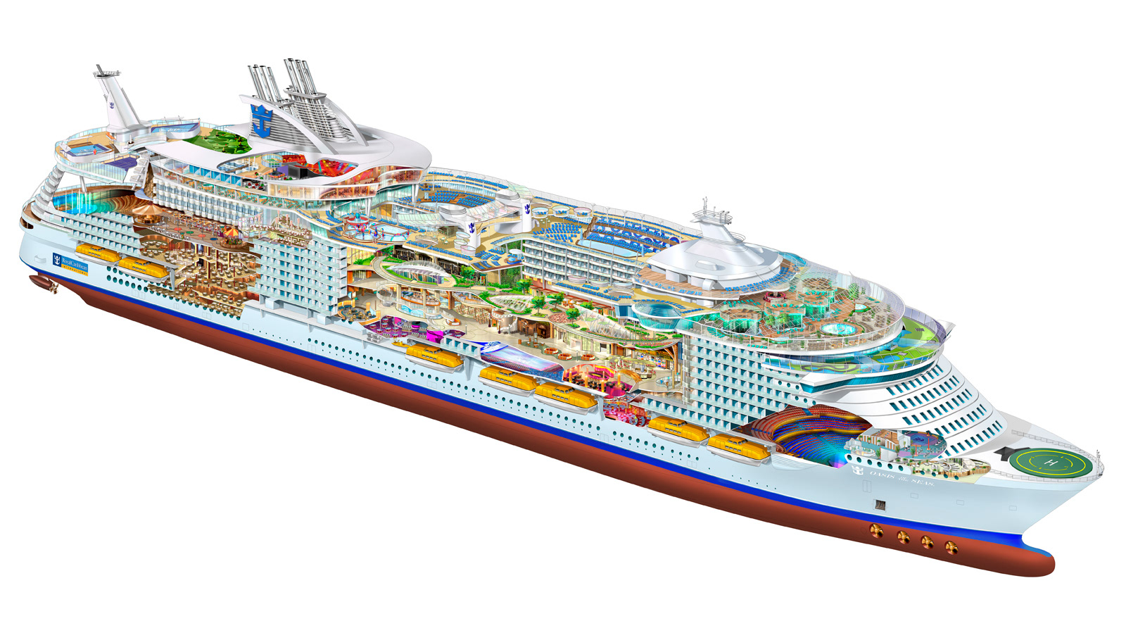 Royal Caribbean, Oasis of the Seas, cutaway illustration. rendered in Adobe Photoshop