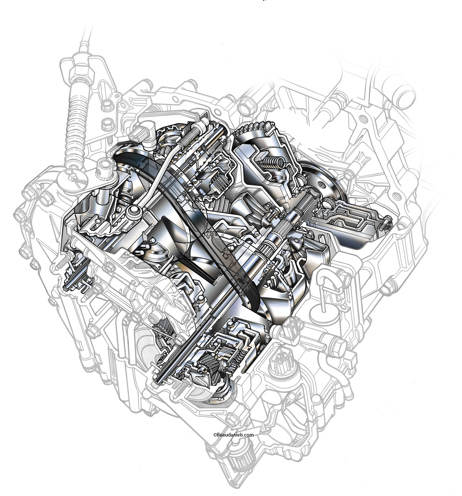 Honda Civic transmission cutaway illustration.