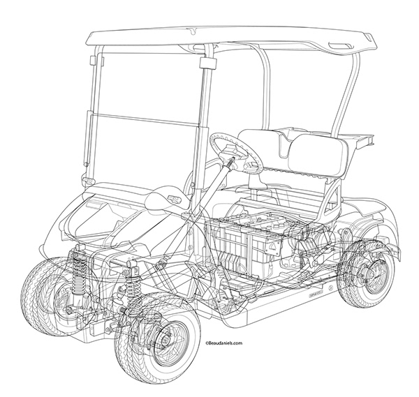 Technical illustration, Beau and Alan Daniels. - Cutaway Golf Cart