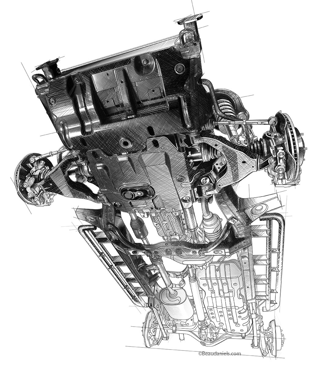 Technical illustration, Beau and Alan Daniels. - Toyota FJ Cruiser project.