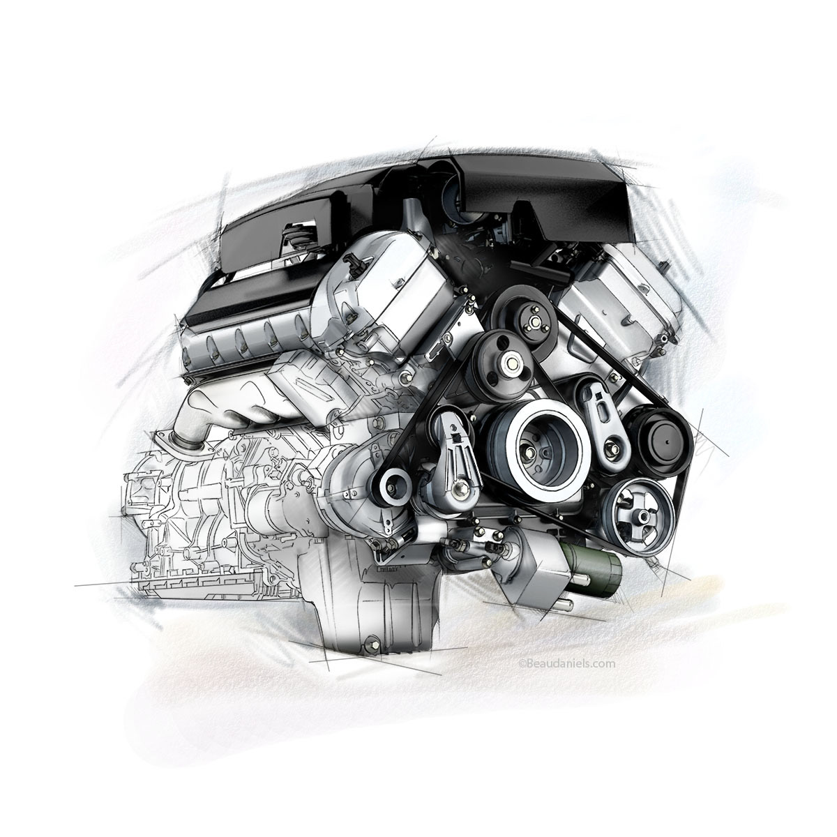 Front view generic car engine.