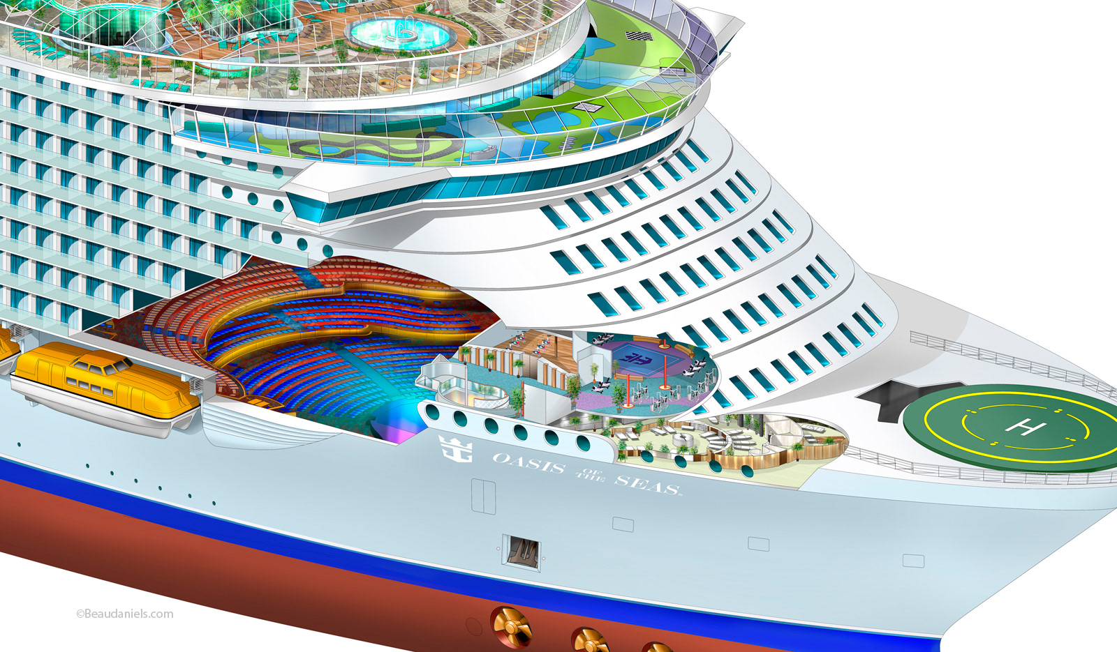 Technical illustration, Beau and Alan Daniels. Royal Caribbean Cruise
