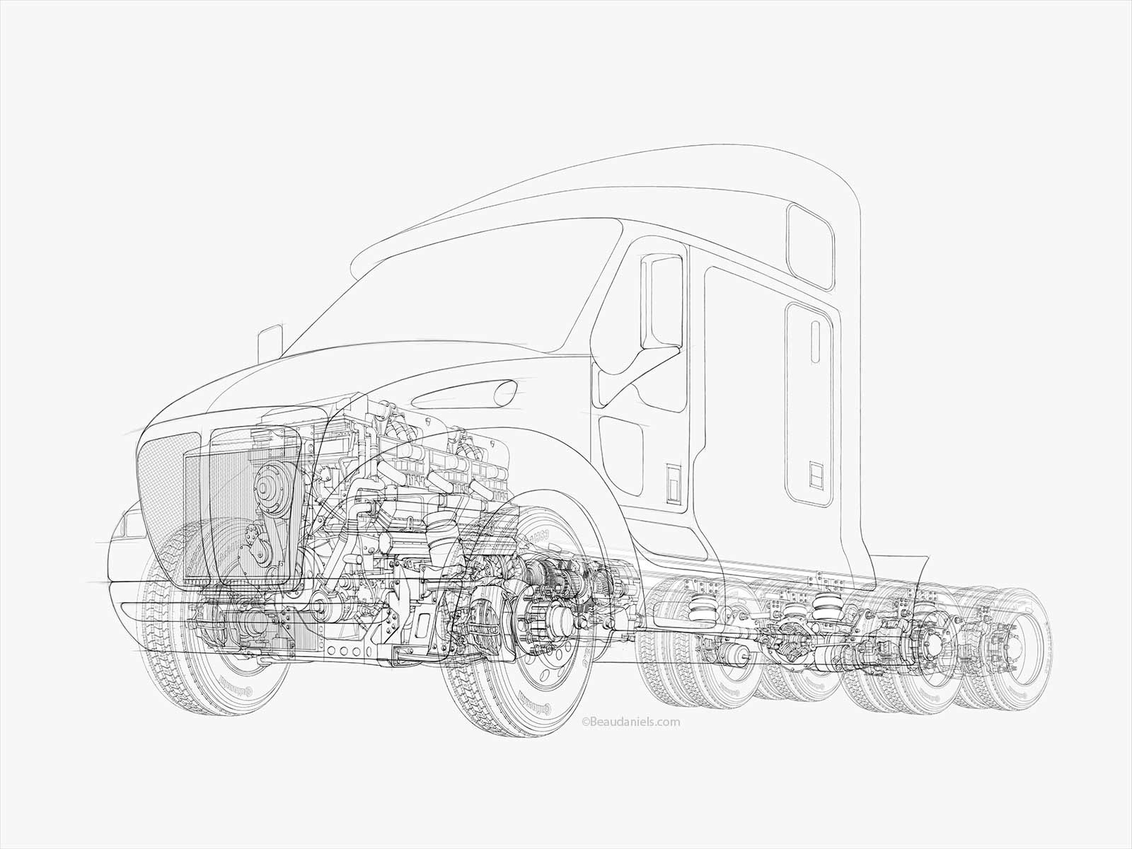 Line art of a semi truck