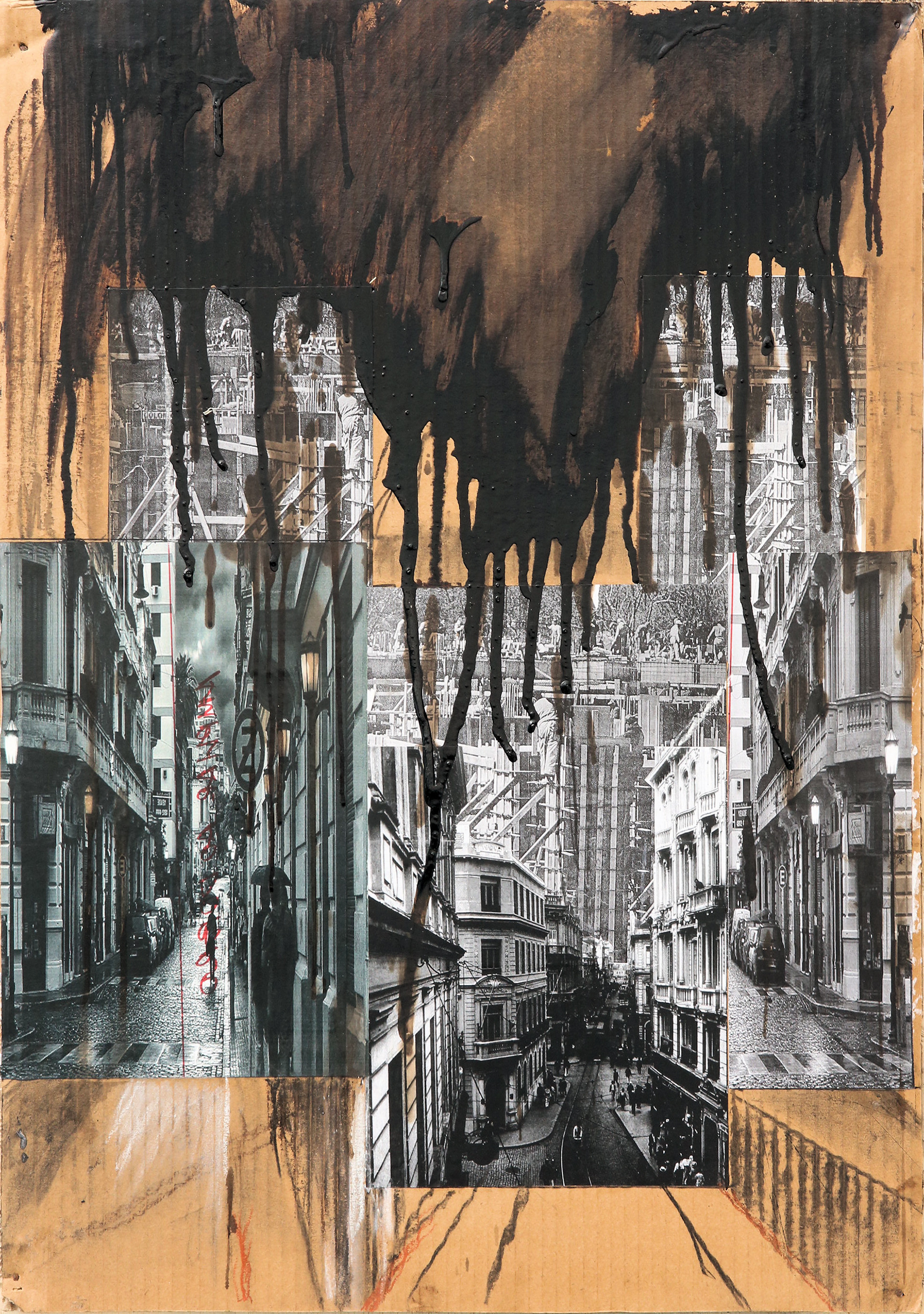 n.395 Study for "Frankenstein City" Asphalt on photo collage on carton. Year:2016  50 x 70cm