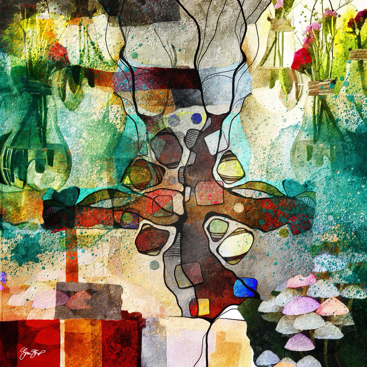 Mixed media abstract art by Gina Startup