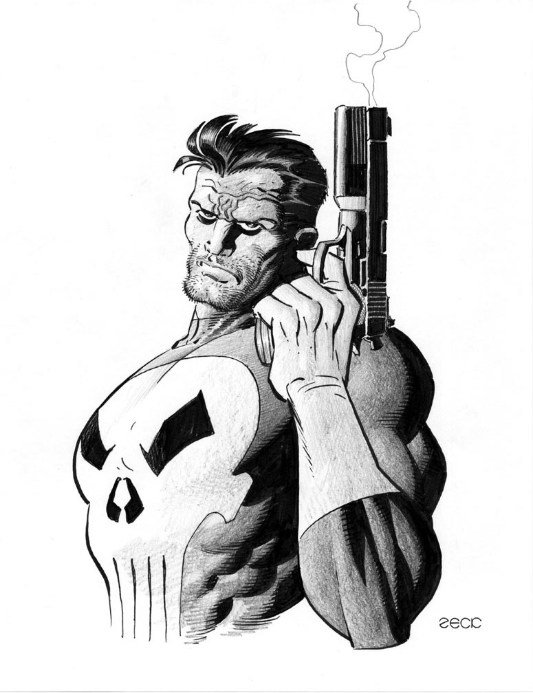 A version was drawn on the cover of one of my Marvel Punisher portfolios. 