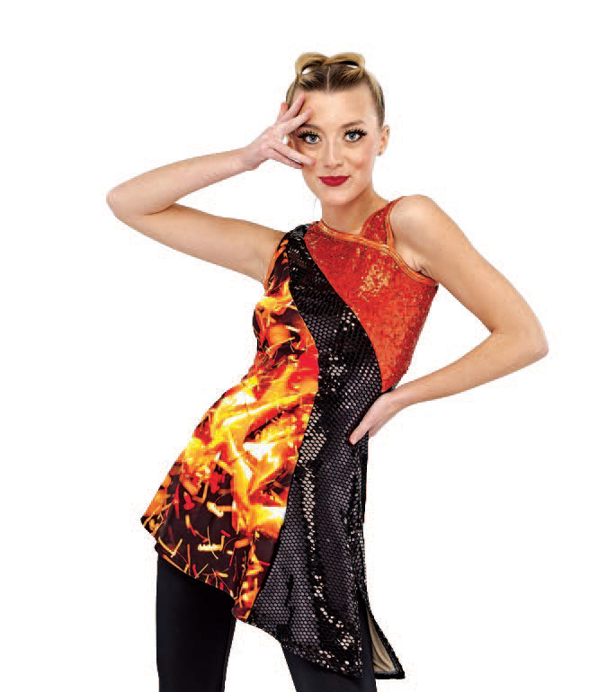 Hybrid Asymmetric Sleeveless Tunic, orange twinkle, black armor. stock leggings