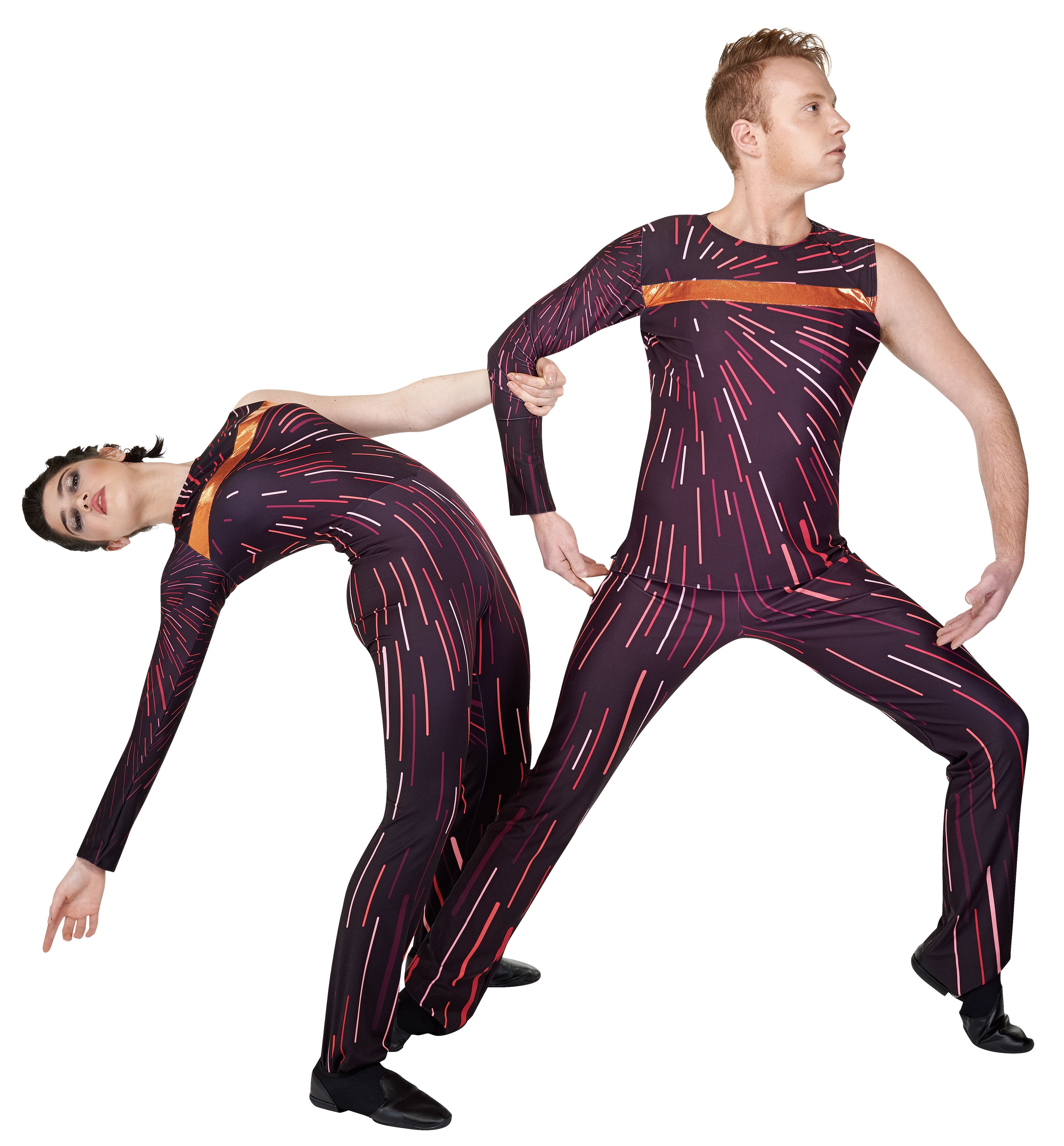 unitard, right sleeve, straight leg. orange mystique hybrid.