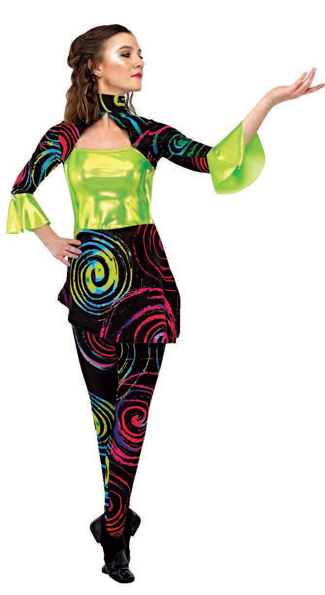 Keyhole 3/4 Ruffle Sleeve Tunic, lime mystique. separate leggings