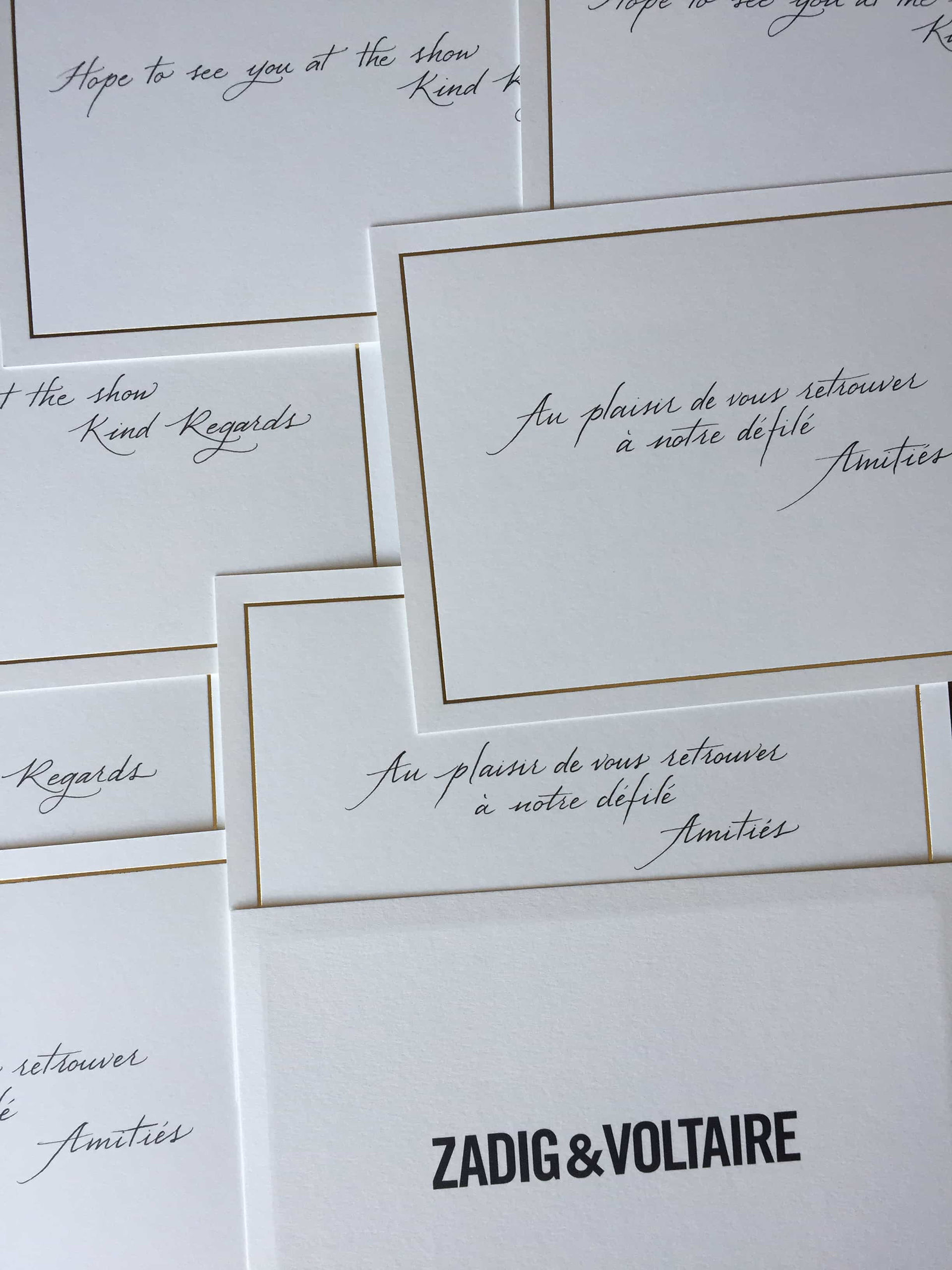 calligraphie notes pour défilé zadig & voltaire