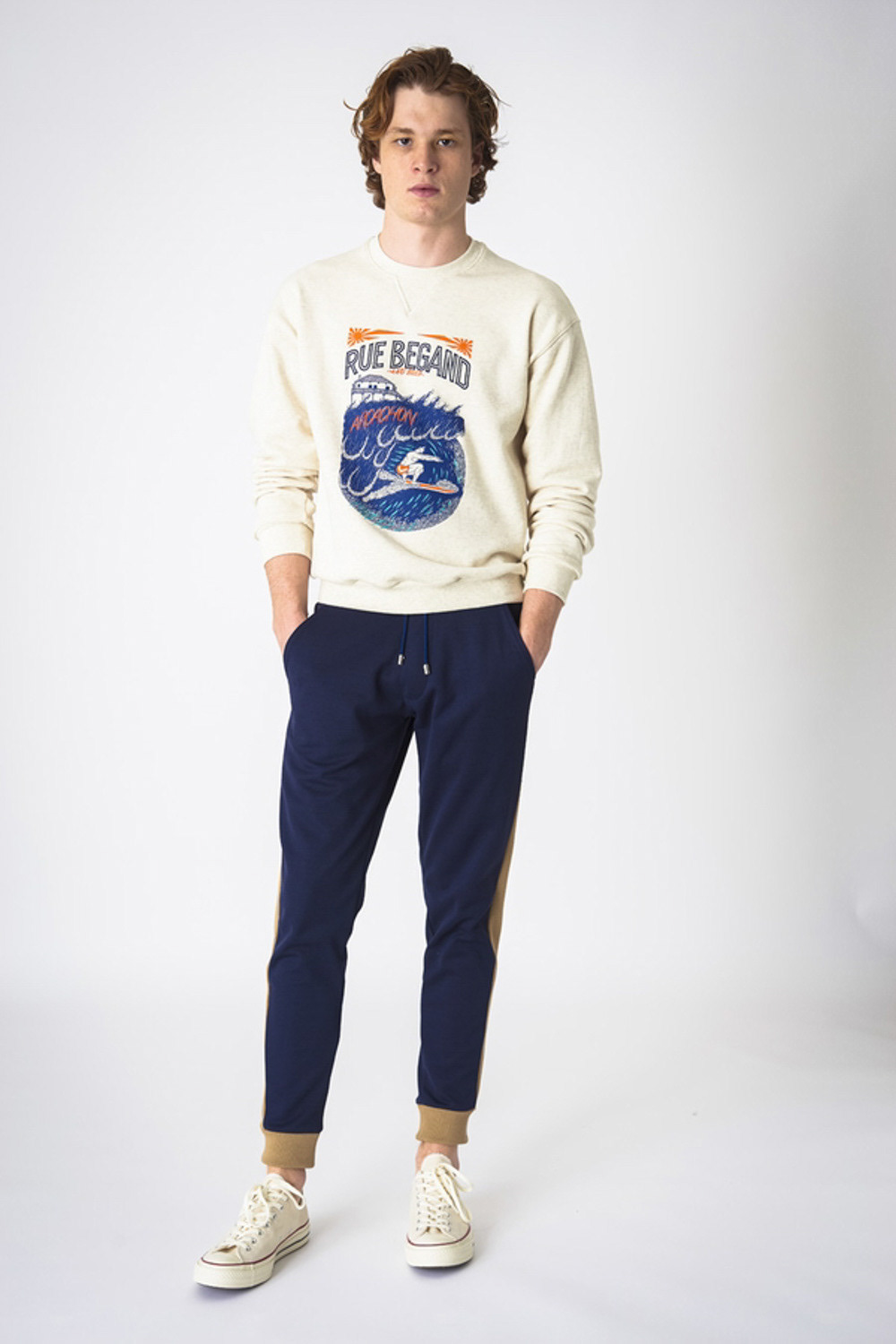 Photoshoot du motif textile sur sweat de la collection printemps-été 2019 pour Rue Begand