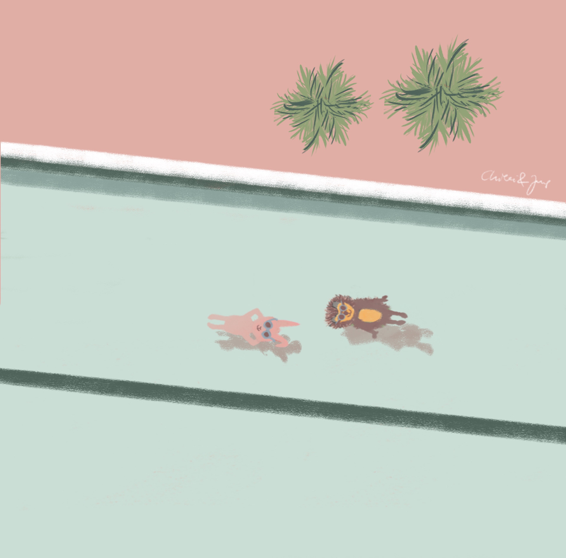 Chilli & Jens - Swim 1 - Postkarte oder Miniposter